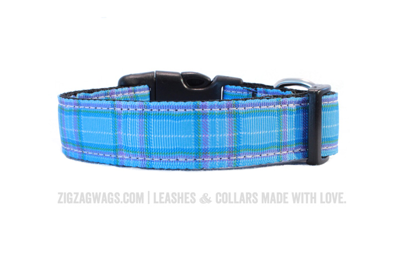 Large Blue Plaid Dog Collar
