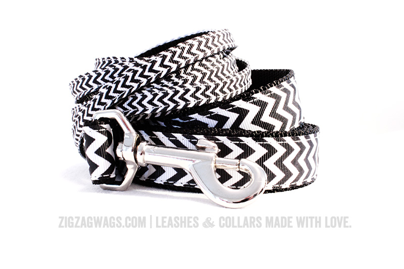 Black & White Chevron Striped Dog Leashes