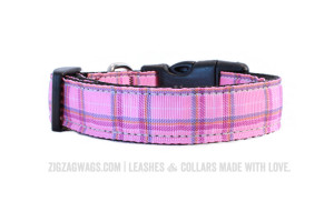 Pink Plaid Dog Collar - ZigZag Wags