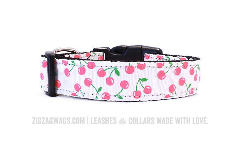 Cheerful Cherry White Dog Collar from ZigZag Wags