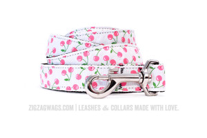 White Cheerful Cherry Dog Leash from ZigZag Wags